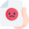 Illustration of a hand holding a piece of paper with a red and sad face