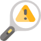 Illustration of a magnifying glass with a warning symbol in the middle