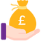 Illustration of a hand holding a money bag with the pound symbol in the middle